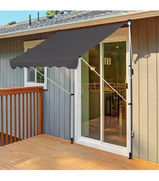 Toldo Manual Retráctil 200x150x170-280 cm para Balcón y Terraza con Altura Ajustable con Manivela Gris