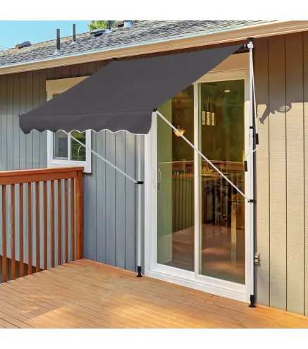 Toldo Manual Retráctil 200x150x170-280 cm para Balcón y Terraza con Altura Ajustable con Manivela Gris