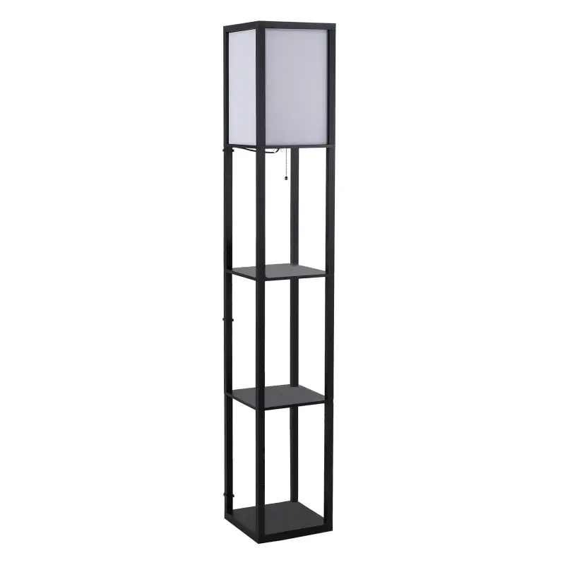 Lámpara de Pie de Madera con 3 Estantes de Almacenaje para Bombilla E27 Potencia Máx. 40W Lámpara Moderna para Salón Dormitorio Lámpara de Pie de Madera con 3 Estantes de Almacenaje para Bombilla E27 Potencia Máx. 40W Lámpara Moderna para Salón Dormitorio