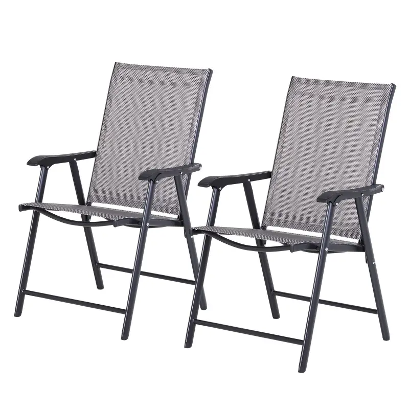 Conjunto de 2 Sillas Plegables para Exterior con Reposabrazos para Jardín Terraza Carga 110 kg 58x64x94 cm Gris
