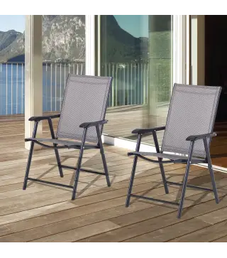 Conjunto de 2 Sillas Plegables para Exterior con Reposabrazos para Jardín Terraza Carga 110 kg 58x64x94 cm Gris