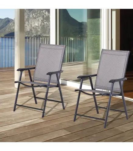 Conjunto de 2 Sillas Plegables para Exterior con Reposabrazos para Jardín Terraza Carga 110 kg 58x64x94 cm Gris