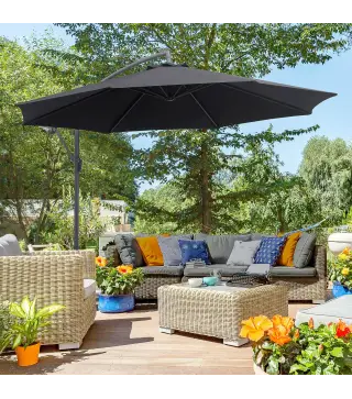 Sombrilla de Jardín Ø295x250 cm Parasol Excéntrico Inclinable con Manivela Base Cruzada y Soporte de Metal 8 Varillas para Terra