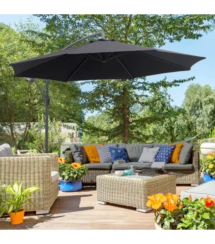 Sombrilla de Jardín Ø295x250 cm Parasol Excéntrico Inclinable con Manivela Base Cruzada y Soporte de Metal 8 Varillas para Terra
