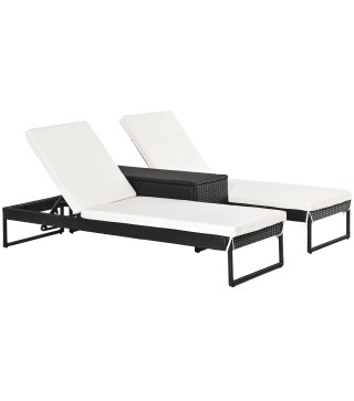 Conjunto 2 Tumbonas y 1 Mesa de Ratán