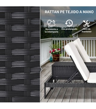 Conjunto 2 Tumbonas y 1 Mesa de Ratán
