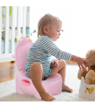 Orinal Infantil con Forma de Hipopótamo con Asas para Niños a partir de 6 Meses Inodoro de Aprendizaje 40x30x23 cm Rosa