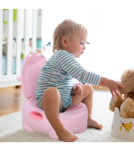 Orinal Infantil con Forma de Hipopótamo con Asas para Niños a partir de 6 Meses Inodoro de Aprendizaje 40x30x23 cm Rosa