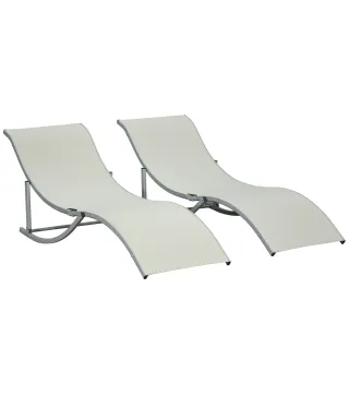 2 Tumbonas Plegables en Forma de S Ergonómica con Marco de Aluminio Texteline para Piscina Patio Jardín Terraza 165x61x63 cm Cre