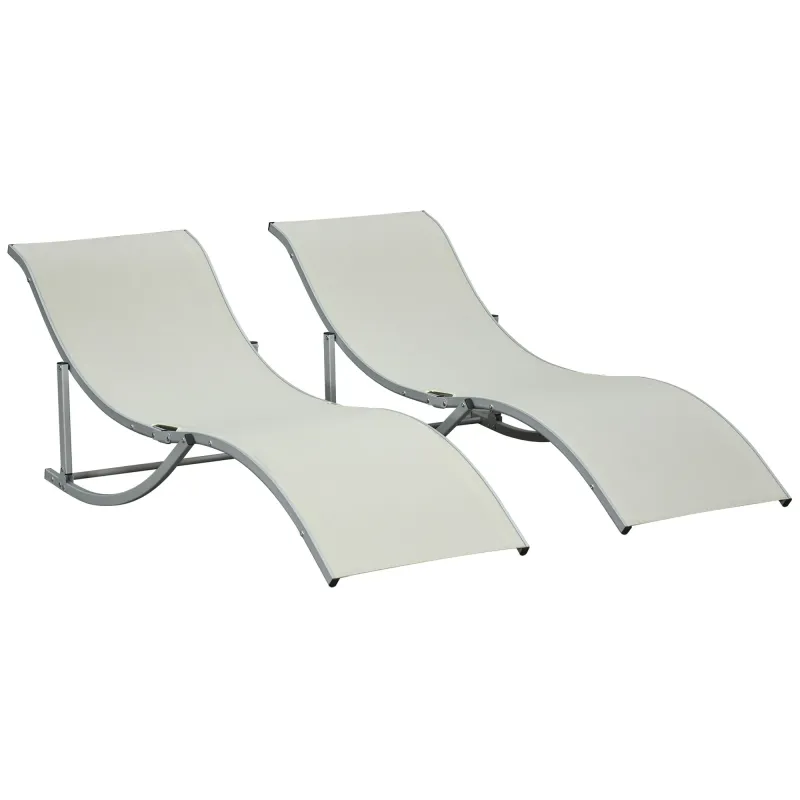 2 Tumbonas Plegables en Forma de S Ergonómica con Marco de Aluminio Texteline para Piscina Patio Jardín Terraza 165x61x63 cm Cre