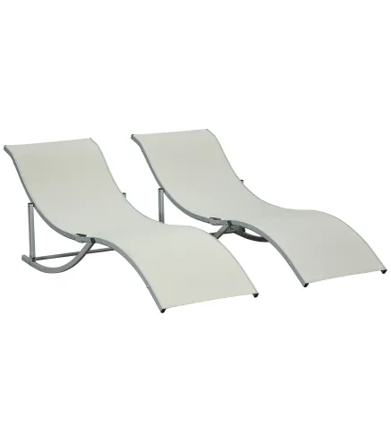 2 Tumbonas Plegables en Forma de S Ergonómica con Marco de Aluminio Texteline para Piscina Patio Jardín Terraza 165x61x63 cm Cre