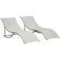 2 Tumbonas Plegables en Forma de S Ergonómica con Marco de Aluminio Texteline para Piscina Patio Jardín Terraza 165x61x63 cm Cre