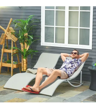 2 Tumbonas Plegables en Forma de S Ergonómica con Marco de Aluminio Texteline para Piscina Patio Jardín Terraza 165x61x63 cm Cre