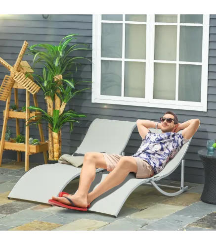 2 Tumbonas Plegables en Forma de S Ergonómica con Marco de Aluminio Texteline para Piscina Patio Jardín Terraza 165x61x63 cm Cre
