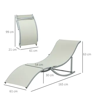 2 Tumbonas Plegables en Forma de S Ergonómica con Marco de Aluminio Texteline para Piscina Patio Jardín Terraza 165x61x63 cm Cre