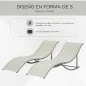 2 Tumbonas Plegables en Forma de S Ergonómica con Marco de Aluminio Texteline para Piscina Patio Jardín Terraza 165x61x63 cm Cre