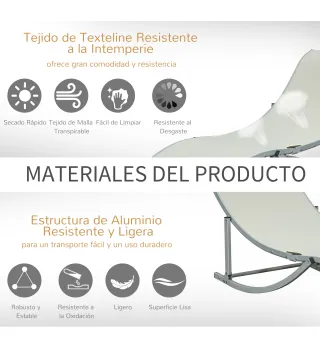 2 Tumbonas Plegables en Forma de S Ergonómica con Marco de Aluminio Texteline para Piscina Patio Jardín Terraza 165x61x63 cm Cre
