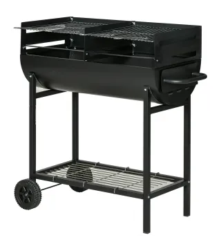 Barbacoa de Carbón con Parrilla Ajustable en Altura para Exterior Barbacoa Portátil con Estante de Almacenaje y Ruedas 90x45x96