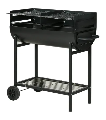 Barbacoa de Carbón con Parrilla Ajustable en Altura para Exterior Barbacoa Portátil con Estante de Almacenaje y Ruedas 90x45x96