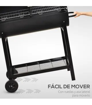 Barbacoa de Carbón con Parrilla Ajustable en Altura para Exterior Barbacoa Portátil con Estante de Almacenaje y Ruedas 90x45x96