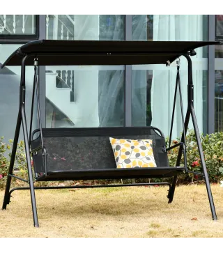 Columpio de Jardín de Exterior de 2 Plazas Silla Balancín con Parasol Techo Ajustable en Ángulo Terraza Balcón Exterior Carga 20