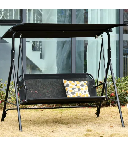 Columpio de Jardín de Exterior de 2 Plazas Silla Balancín con Parasol Techo Ajustable en Ángulo Terraza Balcón Exterior Carga 20