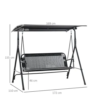 Columpio de Jardín de Exterior de 2 Plazas Silla Balancín con Parasol Techo Ajustable en Ángulo Terraza Balcón Exterior Carga 20