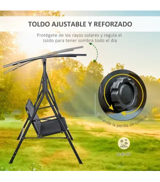 Columpio de Jardín de Exterior de 2 Plazas Silla Balancín con Parasol Techo Ajustable en Ángulo Terraza Balcón Exterior Carga 20