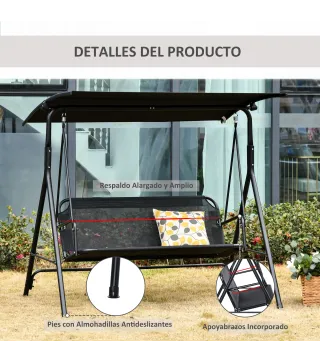 Columpio de Jardín de Exterior de 2 Plazas Silla Balancín con Parasol Techo Ajustable en Ángulo Terraza Balcón Exterior Carga 20