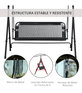 Columpio de Jardín de Exterior de 2 Plazas Silla Balancín con Parasol Techo Ajustable en Ángulo Terraza Balcón Exterior Carga 20