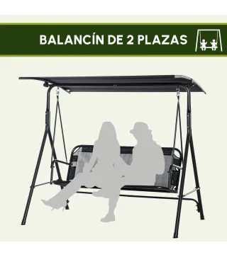 Columpio de Jardín de Exterior de 2 Plazas Silla Balancín con Parasol Techo Ajustable en Ángulo Terraza Balcón Exterior Carga 20
