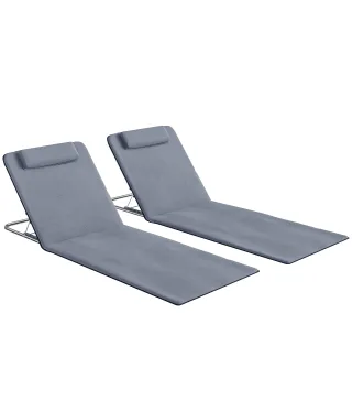 Conjunto de 2 Esterillas con Respaldo Reclinable Reposacabezas y Bolsa de Transporte 134x48x33-43 cm Gris