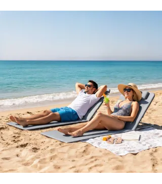 Conjunto de 2 Esterillas con Respaldo Reclinable Reposacabezas y Bolsa de Transporte 134x48x33-43 cm Gris