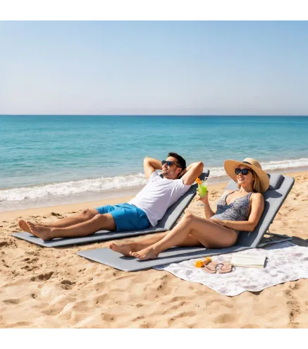 Conjunto de 2 Esterillas con Respaldo Reclinable Reposacabezas y Bolsa de Transporte 134x48x33-43 cm Gris