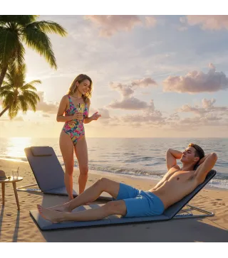 Conjunto de 2 Esterillas con Respaldo Reclinable Reposacabezas y Bolsa de Transporte 134x48x33-43 cm Gris