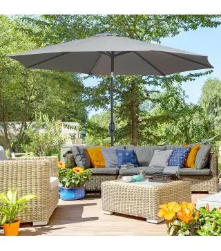 Sombrilla de Jardín Ø295x250 cm con Manivela Parasol Exterior con Mecanismo de Inclinación y Poste Desmontable de Metal para Ter