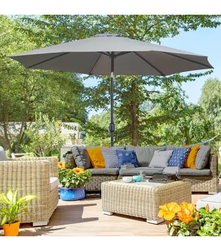 Sombrilla de Jardín Ø295x250 cm con Manivela Parasol Exterior con Mecanismo de Inclinación y Poste Desmontable de Metal para Ter