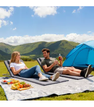 Conjunto de 2 Esterillas con Respaldo Reclinable Reposacabezas y Bolsa de Transporte 134x48x33-43 cm Gris