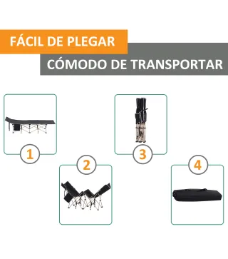 Cama de Acampada con 1 Bolsillo Lateral Bolsa de Transporte y Marco de Acero Carga 150 kg 190x68x52 cm Negro