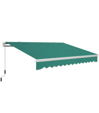 Toldo Manual 395x245 cm con Manivela Toldo Balcón Patio Terraza de Aluminio y Tejido Poliéster 280 g/m² Anti-UV Verde