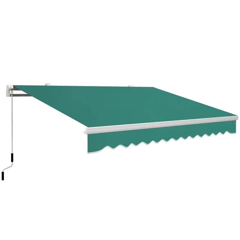 Toldo Manual 395x245 cm con Manivela Toldo Balcón Patio Terraza de Aluminio y Tejido Poliéster 280 g/m² Anti-UV Verde