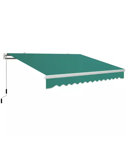 Toldo Manual 395x245 cm con Manivela Toldo Balcón Patio Terraza de Aluminio y Tejido Poliéster 280 g/m² Anti-UV Verde