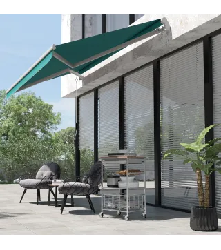 Toldo Manual 395x245 cm con Manivela Toldo Balcón Patio Terraza de Aluminio y Tejido Poliéster 280 g/m² Anti-UV Verde