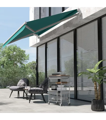 Toldo Manual 395x245 cm con Manivela Toldo Balcón Patio Terraza de Aluminio y Tejido Poliéster 280 g/m² Anti-UV Verde
