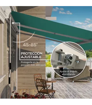 Toldo Manual 395x245 cm con Manivela Toldo Balcón Patio Terraza de Aluminio y Tejido Poliéster 280 g/m² Anti-UV Verde