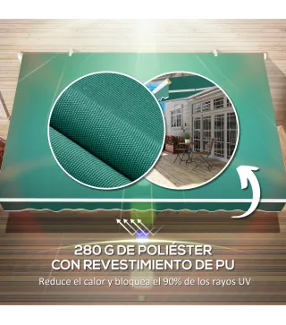 Toldo Manual 395x245 cm con Manivela Toldo Balcón Patio Terraza de Aluminio y Tejido Poliéster 280 g/m² Anti-UV Verde