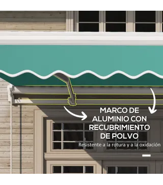 Toldo Manual 395x245 cm con Manivela Toldo Balcón Patio Terraza de Aluminio y Tejido Poliéster 280 g/m² Anti-UV Verde