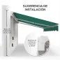 Toldo Manual 395x245 cm con Manivela Toldo Balcón Patio Terraza de Aluminio y Tejido Poliéster 280 g/m² Anti-UV Verde