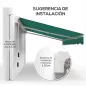 Toldo Manual 395x245 cm con Manivela Toldo Balcón Patio Terraza de Aluminio y Tejido Poliéster 280 g/m² Anti-UV Verde Toldo Manual 395x245 cm con Manivela Toldo Balcón Patio Terraza de Aluminio y Tejido Poliéster 280 g/m² Anti-UV Verde