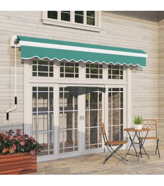 Toldo Manual 395x245 cm con Manivela Toldo Balcón Patio Terraza de Aluminio y Tejido Poliéster 280 g/m² Anti-UV Verde